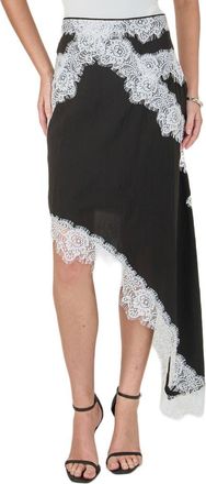 endless rose Asymmetric Lace Trim Skirt in Black/White at Nordstrom, Size X-Small