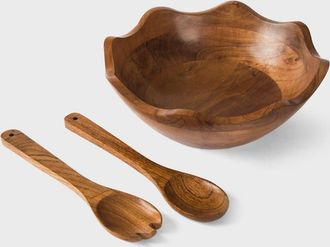 Mela Artisans Acacia Wood Large Scalloped Bowl with Servers in Brown at Nordstrom