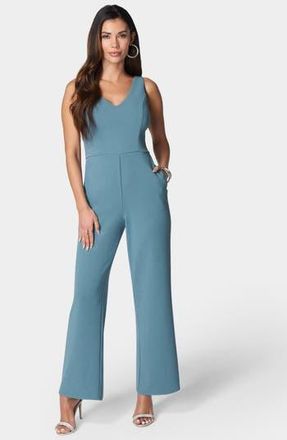 Bebe V-Neck Scuba Jumpsuit in Denim at Nordstrom Rack, Size X-Small