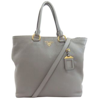 Prada Gray Leather Tote Bag (Pre-Owned)