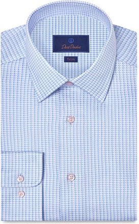 David Donahue Trim Fit Cotton Twill Dress Shirt in Sky/Lilac at Nordstrom, Size 14.5 - 32