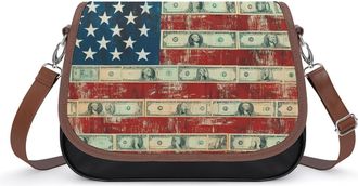 Generic Vintage U.S. Dollar Flag Crossbody Bag Womens Handbag PU Message Bags Shoulder Purse with Adjustable Strap