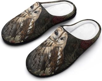 Generic Owl Tree Pine Cone Slippers Men Winter Warm Cotton Anti-Slip Indoor Slip-Ons House Shoes