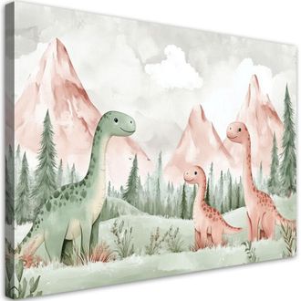 Artgeist Artgeist - Quadro per cameretta, Dinosauri Montagne Foresta Verde - 60x40