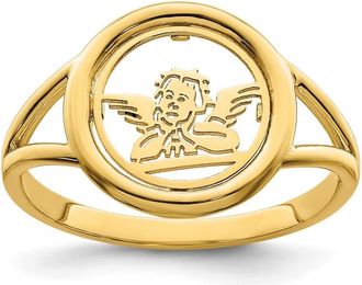 Diamond2Deal 14k Yellow Gold Polished Raphael Angel in Circle Ring