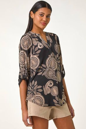 Roman Textured Paisley Print Stretch Shirt