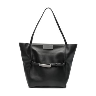 Max Mara Tote Bags, female, Black, Size: ONE SIZE Black Shoulder Bag with Logo Plaque