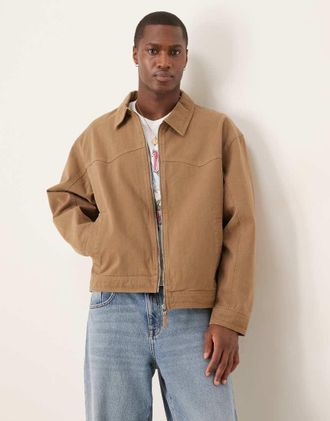 Asos boxy oversized coach jacket in tan-Brown