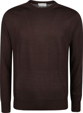 Ballantyne Brown Ribbed-Cuff Long-Sleeve Wool Sweater