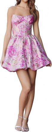 Nox Anabel Jacquard Short Strapless Bubble Dress In Rose Multi