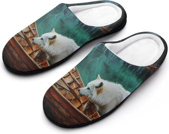 Generic Wolf Boats In A Lake Italy Mens Slippers Comfortable And Non-slip Cotton Slipper Shoe for House
