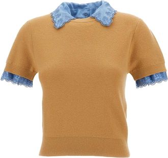 Paco Rabanne Trui met ronde hals - Dames - Ronde hals truien - Beige - S - Wol - Truien & Vesten