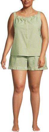 Lands End Seersucker 2 Piece Pajama Set - Tank and Shorts in Bright Pistachio Stripe at Nordstrom, Size 2X