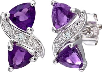 Jewelco London 9ct White Gold Diamond Triangle Amethyst Kiss Stud Earrings - PE0AXL3111WAM