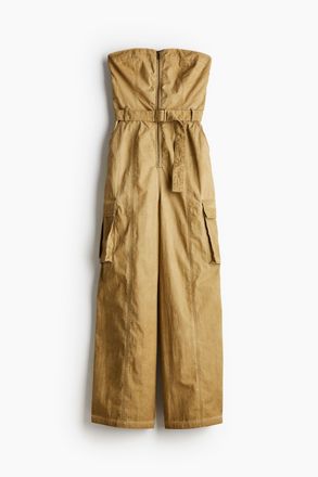 H&M Bandeau-Jumpsuit mit G&uuml;rtel - Beige