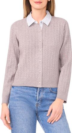 Halogen Stripe Collar Twofer Cardigan in Light Heather Grey at Nordstrom Rack, Size X-Large