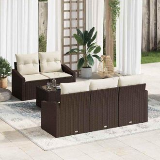 vidaXL Vidaxl - Conjunto De Sof&aacute; De Jard&iacute;n 6 Pcs Marr&oacute;n, Crema 55 X 55 X 37 Cm