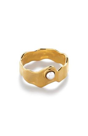 Monica Vinader Capri Freshwater Pearl Stacking Ring in 18Ct Gold Vermeil /Pearl at Nordstrom, Size 6.75