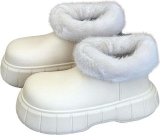 Generic QXDZSW Winter Plush Boots Women Fashion Waterproof Furry Cotton Shoes Outdoor Cozy Fuzzy Shoes Thick Sole Cotton Slides White