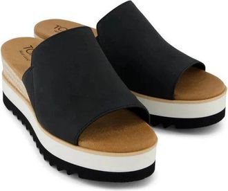 Toms Diana Mule 10022180 Womens Black Leather Platform Wedge Sandals ZOGG2059
