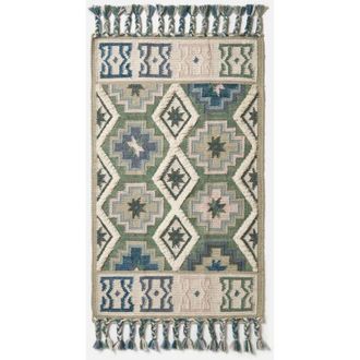 Homescapes Homescapes - Matala Green & Blue Kilim Wool Rug 90 x 150 cm