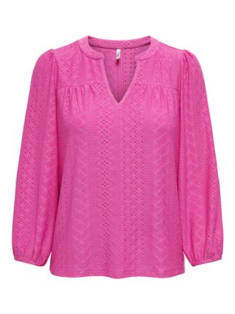 Only Blusenshirt ONLY ONLSANDRA 3/4 SPLIT TOP JRS, Damen, Gr. XS (34), rosa (fuchsia fedora), Single Jersey, Obermaterial: 95% Polyester, 5% Elasthan, unif