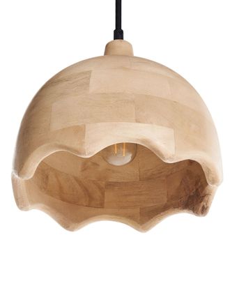 Beliani Lampada A Sospensione Da Soffitto Moderna Boho Con Paralume Rotondo In Legno Di Mango Marrone Chiaro Gomati