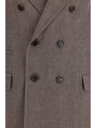 Brunello Cucinelli Mens Jacket Double-Breasted Hazelnut Linen