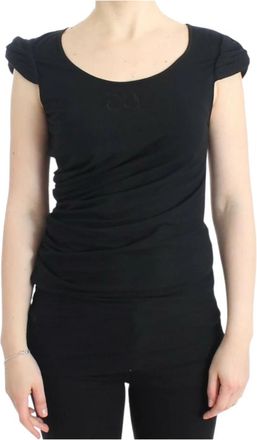 Roberto Cavalli Elegante zwarte top met lange mouwen - Dames - T-shirts - Zwart - L - Katoen - Tops