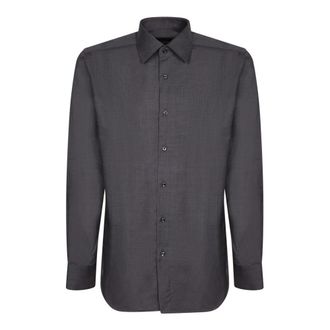 Dell'Oglio Lange Mouwen Shirt - Heren - Casual Overhemden - Grijs - L - Wol - Overhemden