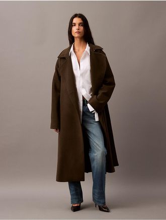 Calvin Klein Womens Long Wool Cashmere Blend Trench Coat - Brown - M