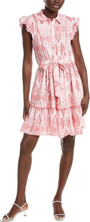 Ellen Tracy Crinkle Belted Ruffle Sleeve Dress