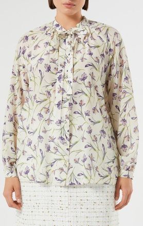 Marina Rinaldi Tie Neck Silk Cr&ecirc;pe de Chine Button-Up Shirt in Ivory at Nordstrom, Size 18W