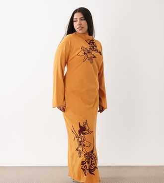 Asos Curve ASOS DESIGN Curve - Vestito lungo arancione testurizzato con ricami