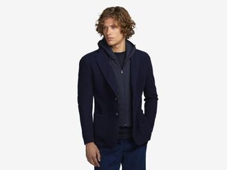 Sease Mens Hooded Blazer Blue Jacket
