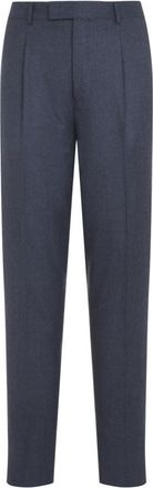 Ermenegildo Zegna Blue Pleated Wool Trousers