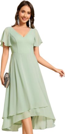 Ever-pretty Womens Midi Chiffon Evening Party Dress Chiffon Wedding Guest Dress Mint Green 24UK