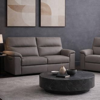 Aspire Home Accents Marlowe Real Leather Power Recliner 2 Seater Sofa with USB Charging in Grey