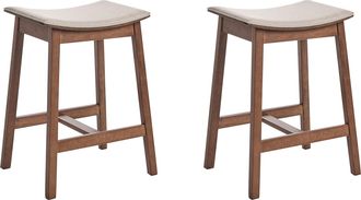 Beliani Conjunto De 2 Sillas De Bar Asiento Tapizado Madera Oscura Beige Claro Dixon