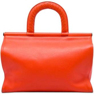 Bottega Veneta Pre-owned Woven Top-Handle Handbag - Dames - Vintage Handtas - Oranje - ONE Size - Leer - Vintage
