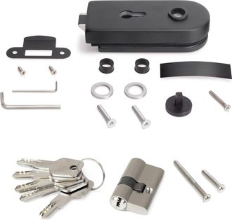 Emuca Emuca - Cerradura Para Puerta De Cristal Con Marco De Madera, Bombillo Con Llaves, Puerta Vidrio 8-12mm, Acero Y Aluminio, Pintado Negro