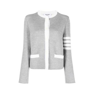 Thom Browne Cardigans, female, Gray, Size: 3XS Wool Cardigan with 4-Bar Design