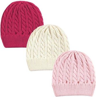 Hudson Baby Cozy Knitted Headwear 3Pk in Pink Cream at Nordstrom