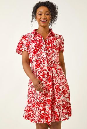 Roman Leaf Print Shirt Dress
