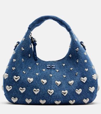 Ganni Mini studded denim top-handle bag