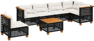 vidaXL Set De Sof&aacute;s De Jard&iacute;n 7 Pzas Con Cojines Rat&aacute;n Sint&eacute;tico Negro Vidaxl