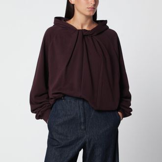 Dries Van Noten Felpa con cappuccio bordeaux in cotone