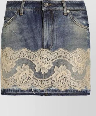 Dolce & Gabbana lace detail denim miniskirt five pocket