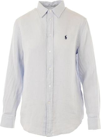 Polo Ralph Lauren Klassiek Lange Mouwen Overhemd met Knoopsluiting - Dames - Overhemden - Blauw - L - Linnen - Overhemden