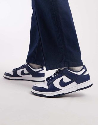 Nike Dunk Low - Sneakers unisex r&eacute;tro basse blu navy e bianche-Bianco
